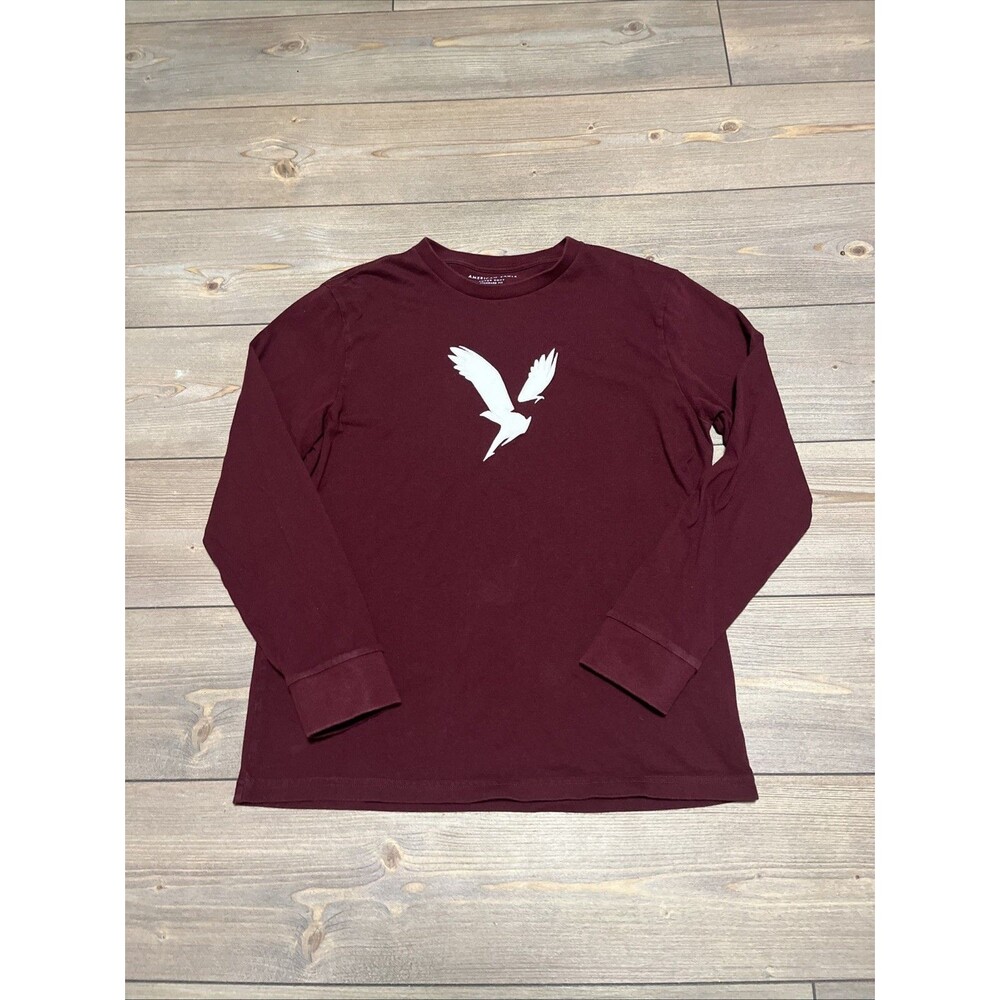 American Eagle Men's Long Sleeve Shirt Super Soft, Maroon Eagle Logo Medium